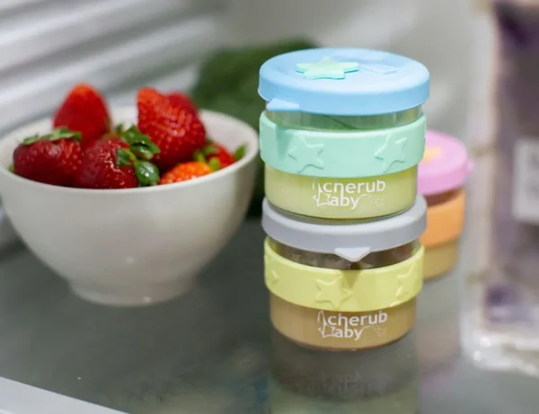 Cherub Baby Glass Baby Food Storage 3Pk - Lemon & Grey