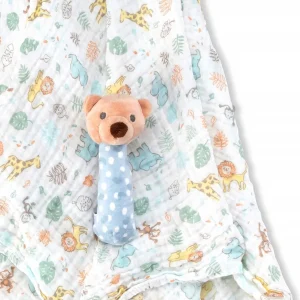 Little Linen Muslin Wrap & Crinkle Toy - Safari Bear