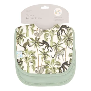 All4Ella Roll Neck Bib 2pk - Monkey