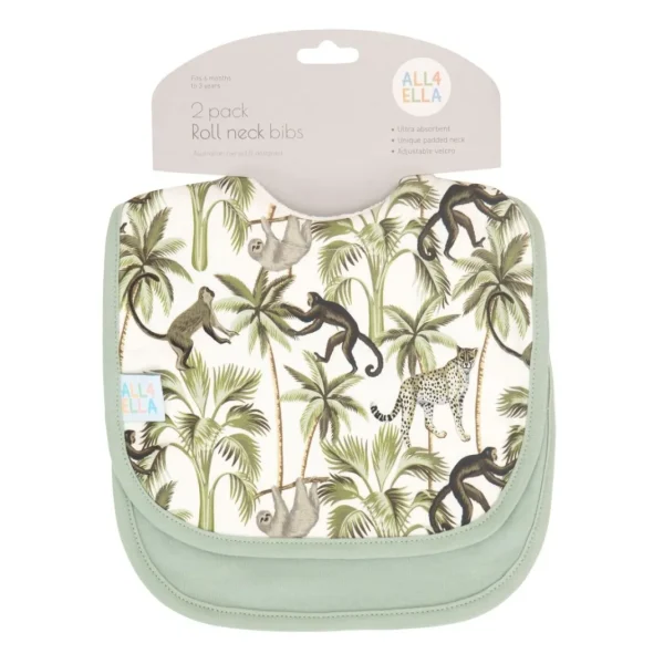 All4Ella Roll Neck Bib 2pk - Monkey