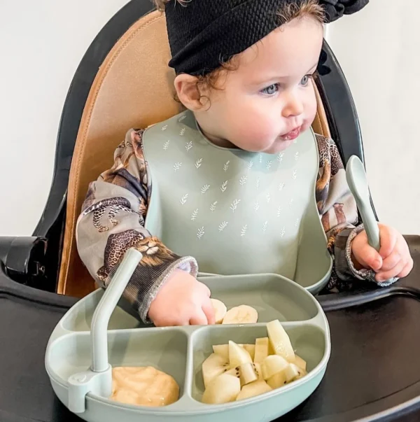 All4Ella Silicone Bib with Spoon - Slate Blue