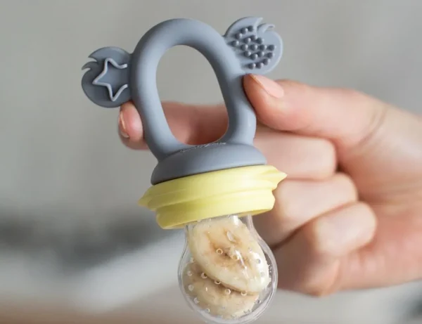 Cherub Baby Silicone Fresh Food Feeder & Tether - Lemon & Grey
