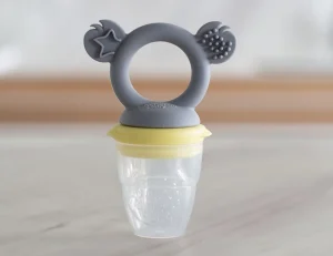 Cherub Baby Silicone Fresh Food Feeder & Tether - Lemon & Grey