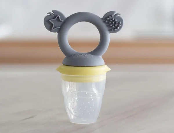 Cherub Baby Silicone Fresh Food Feeder & Tether - Lemon & Grey