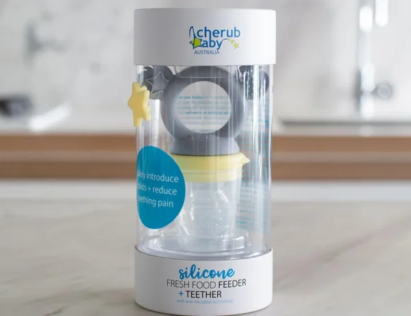 Cherub Baby Silicone Fresh Food Feeder & Tether - Lemon & Grey