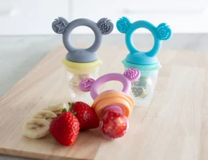 Cherub Baby Silicone Fresh Food Feeder & Tether - Lemon & Grey