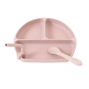 All4Ella Silicone Plate with Straw & Spoon - Dusty Pink