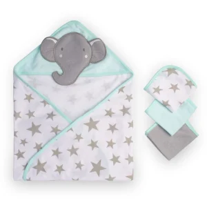 Little Linen The Company Hooded Towel & Washers Elephant Star