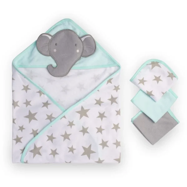 Little Linen The Company Hooded Towel & Washers Elephant Star