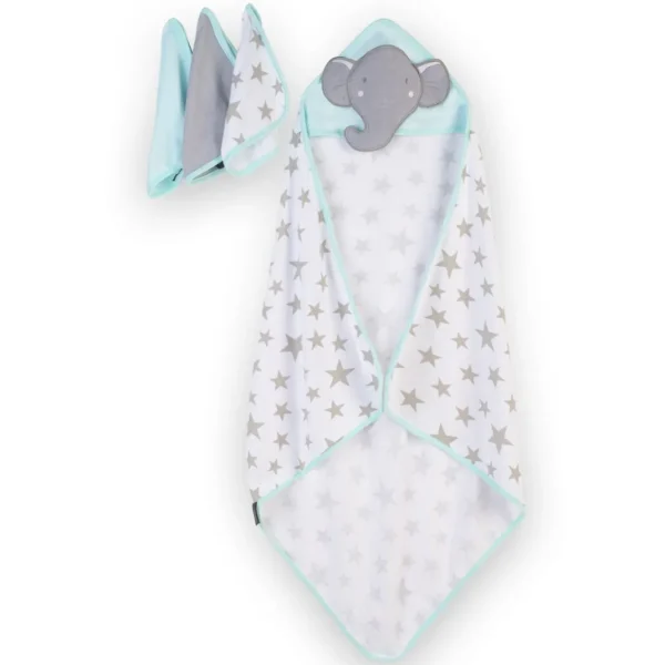 Little Linen The Company Hooded Towel & Washers Elephant Star