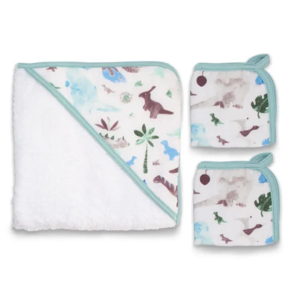 Little Linen Weegoamigo Hooded Towel + Washers Daryl Dino