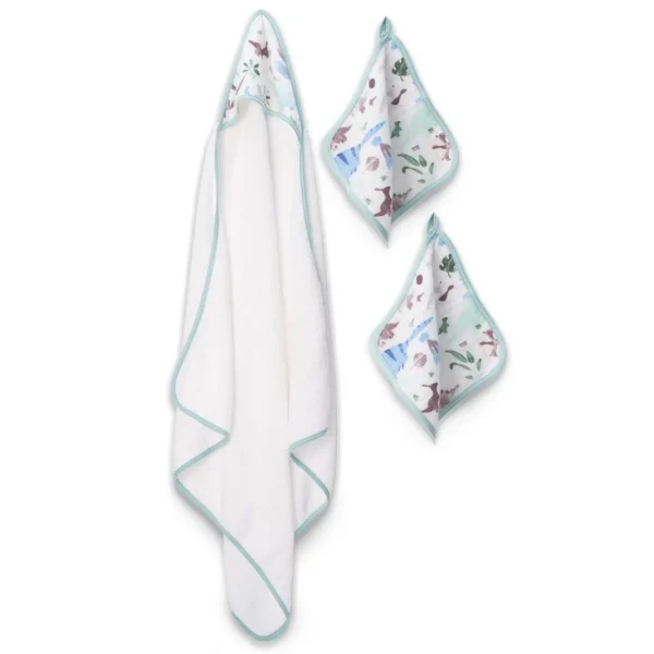 Little Linen Weegoamigo Hooded Towel + Washers Daryl Dino