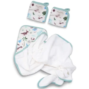 Little Linen Weegoamigo Hooded Towel + Washers Daryl Dino