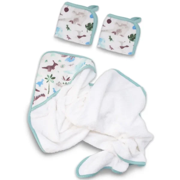 Little Linen Weegoamigo Hooded Towel + Washers Daryl Dino