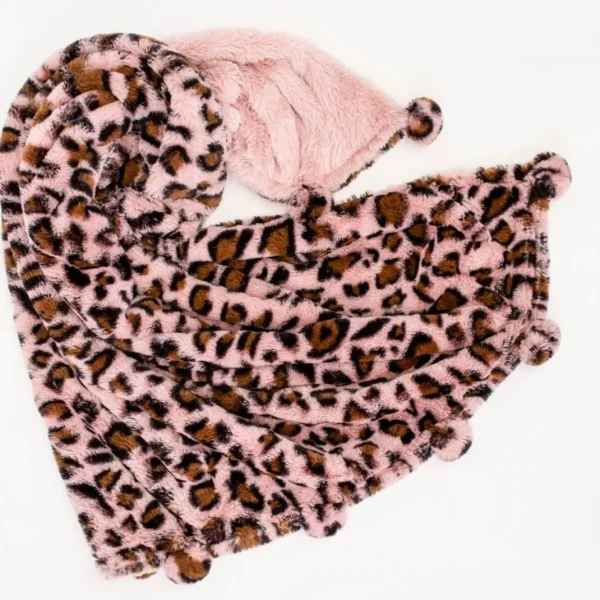 Little Linen Weegoamigo Plush Pom Pom Blanket - Leopard Pink