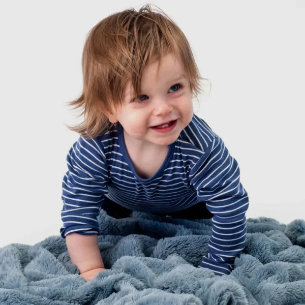 Little Linen Weegoamigo Plush Pom Pom Blanket - Midnight
