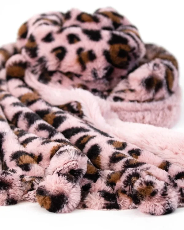Little Linen Weegoamigo Plush Pom Pom Blanket - Leopard Pink