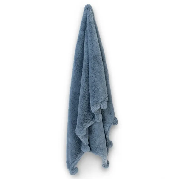 Little Linen Weegoamigo Plush Pom Pom Blanket - Midnight