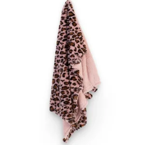 Little Linen Weegoamigo Plush Pom Pom Blanket - Leopard Pink
