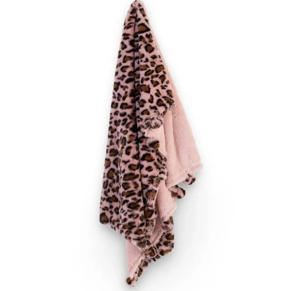 Little Linen Weegoamigo Plush Pom Pom Blanket - Leopard Pink