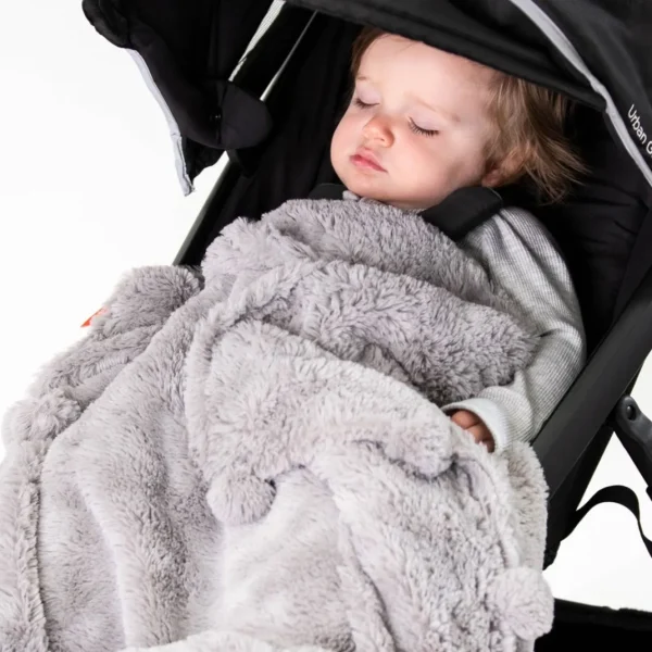 Little Linen Weegoamigo Plush Pom Pom Blanket - Grey